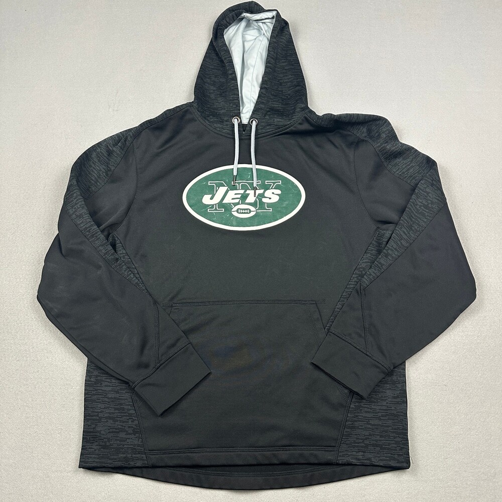 New York Jets Hoodie Men Large Black Majestic Long Sleeve Pullover NFL L *